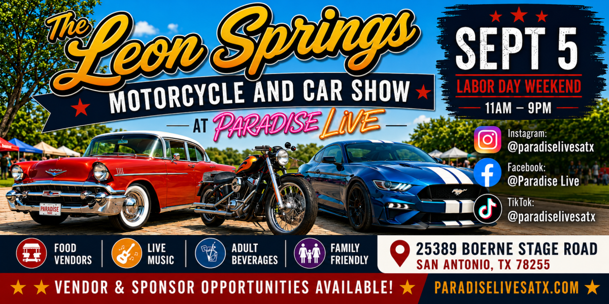 Leon Springs Motorcycle and Car Show at Paradise Live - September 5, 2026